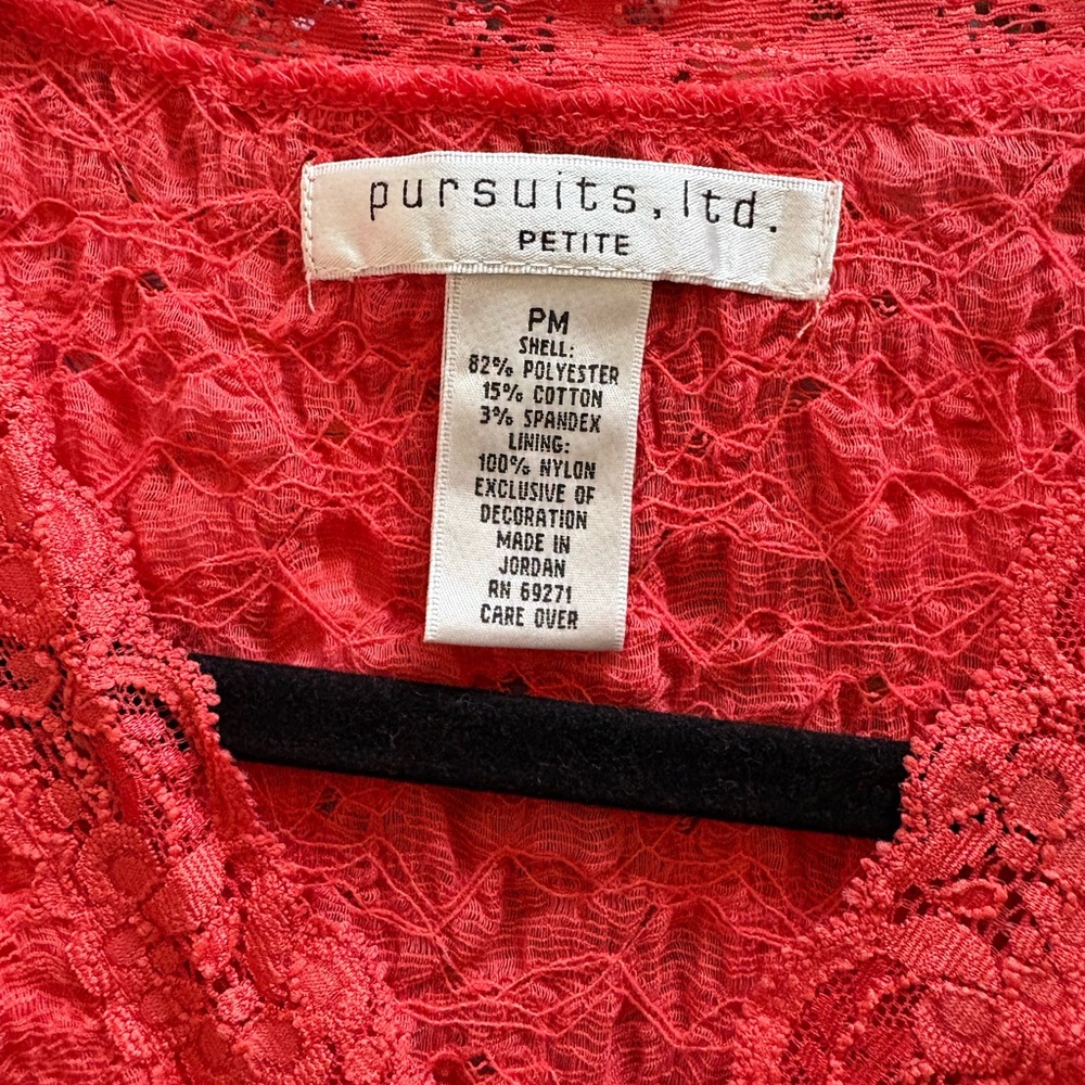NEW Pursuits Ltd Petite Coral Lace Sleeveless V-Neck Tank Top Women Petites PM - Picture 4 of 5